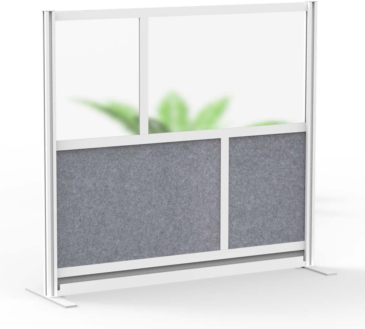 Stand Up Desk Store Expanse Modular Wall | 53'' x 48'' Wall | Expandable Partition Room Divider with Rearrangeable Frosted Acrylic & Sound Absorbent Panels (Silver Frame)