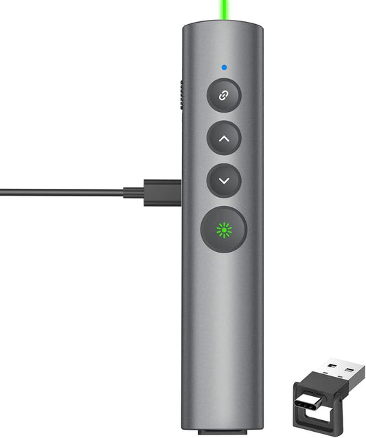 Rechargeable Green Laser Pointer for Presentation, Clicker for PowerPoint Presentations, USB-C/A Power Point Clicker, Wireless Presenter Remote for Computer/Mac/PPT/Google Slide Advancer