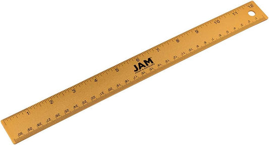 JAM PAPER Strong Aluminum Ruler - 12 Inch - Metal Ruler with Non-Skid Cork Backing - Gold Metallic - Sold Individually