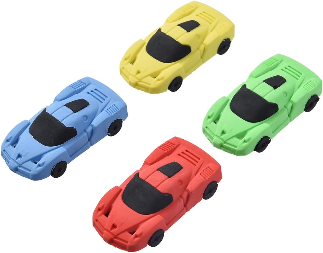 12 Pack Multicolor Plastic 3D Car Erasers for Kids, Fun Take Apart Erasers for School Supplies Prize Gifts Party Favors