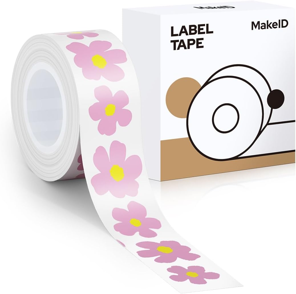 MakeID E1 Q1 Label Maker Tape Refills, 16mm x 4m (0.63" x 13') Continuous Sticker Thermal Laminated Waterproof Self-Adhesive Multipurpose Labeling Tape Replacement