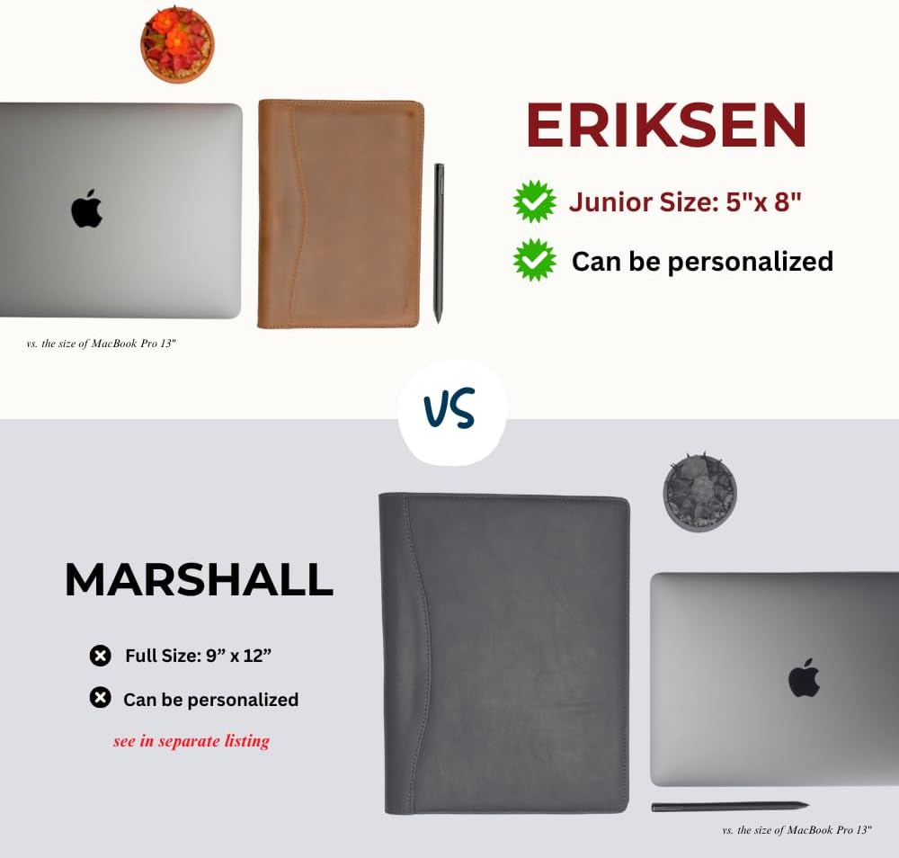 PEGAI Junior Legal Pad Folder Organizer | Portfolio Binder, Resume Interview Document Organizer Folio | Personalized Leather Binder Padfolio with Business Card Organizer | Eriksen (Charcoal)