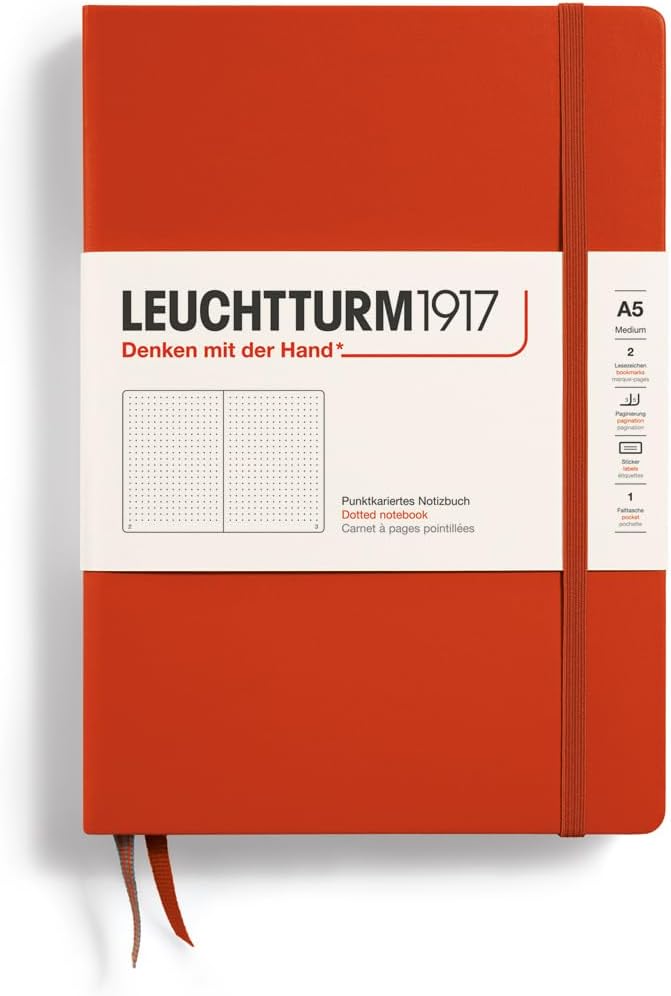 LEUCHTTURM1917 - Notebook Hardcover Medium A5-251 Numbered Pages for Writing and Journaling (Fox Red, Dotted)