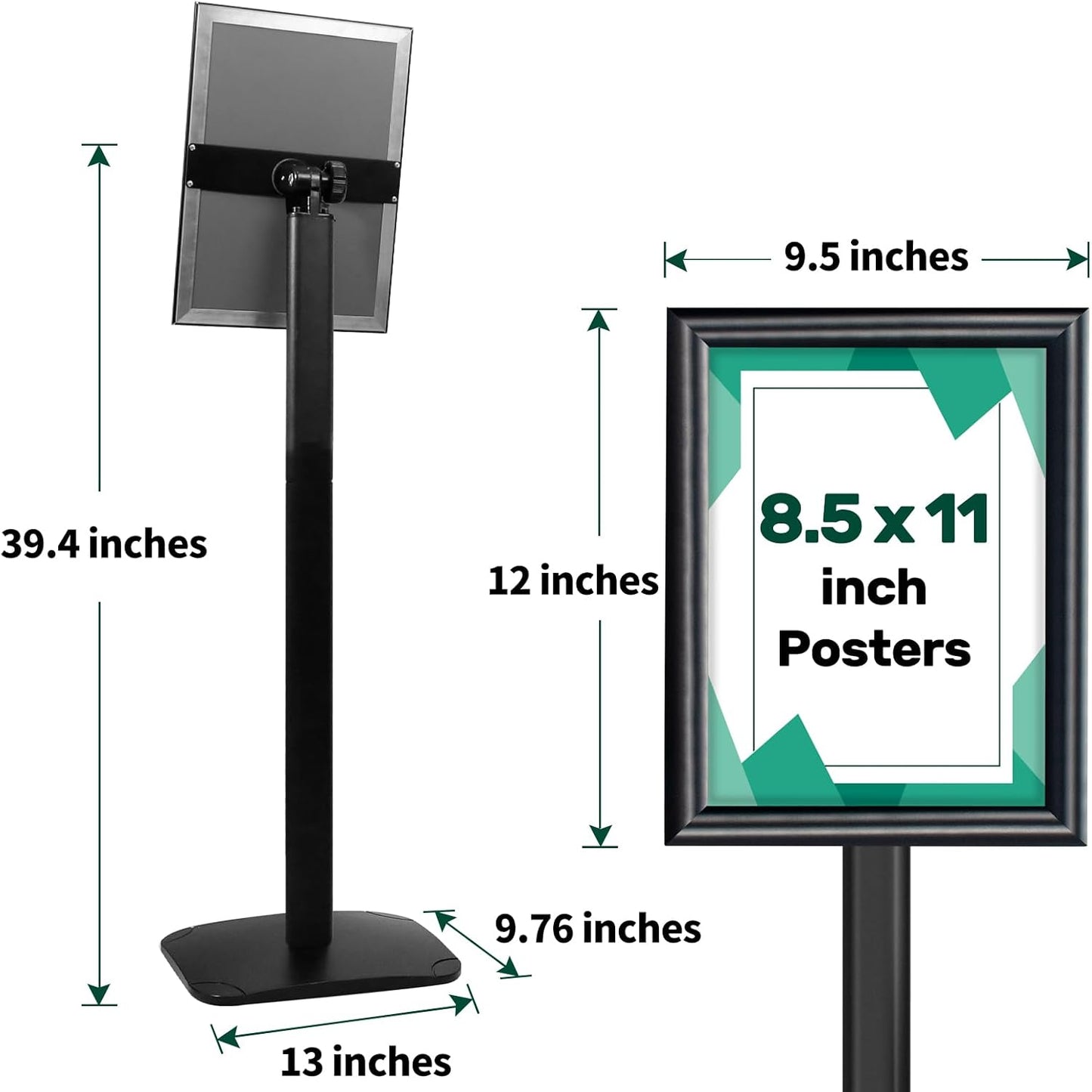 Heavy Duty Pedestal Sign Holder for Display, 8.5 x 11 inches Adjustable Floor Standing Sign Holder with Weighted Base , Vertical and Horizontal View Sign Stand for Indoor/Outdoor Advertising，Black