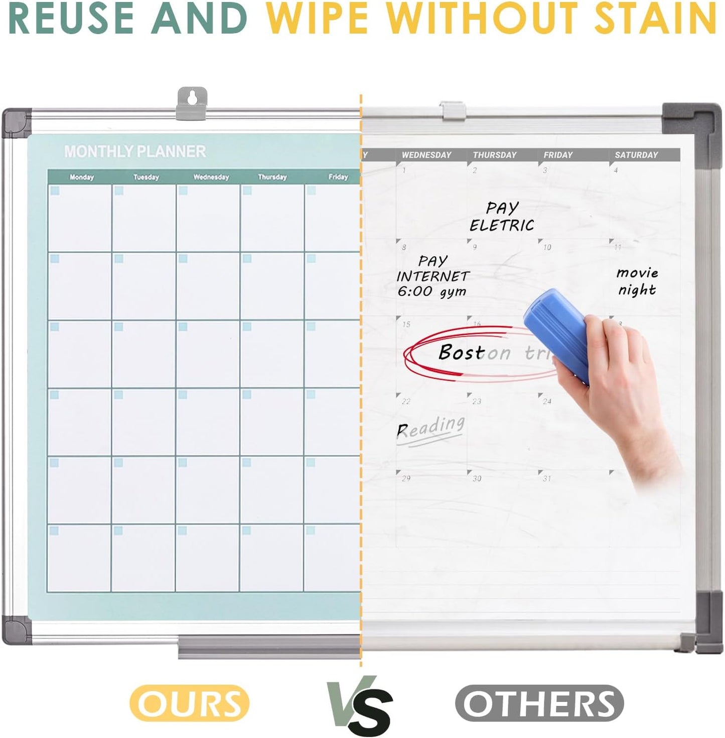 MAKELLO Dry Erase Calendar for Wall, White Board Calendar with Next Month for Office, Family, Kitchen and Bedroom, 24x18 inches