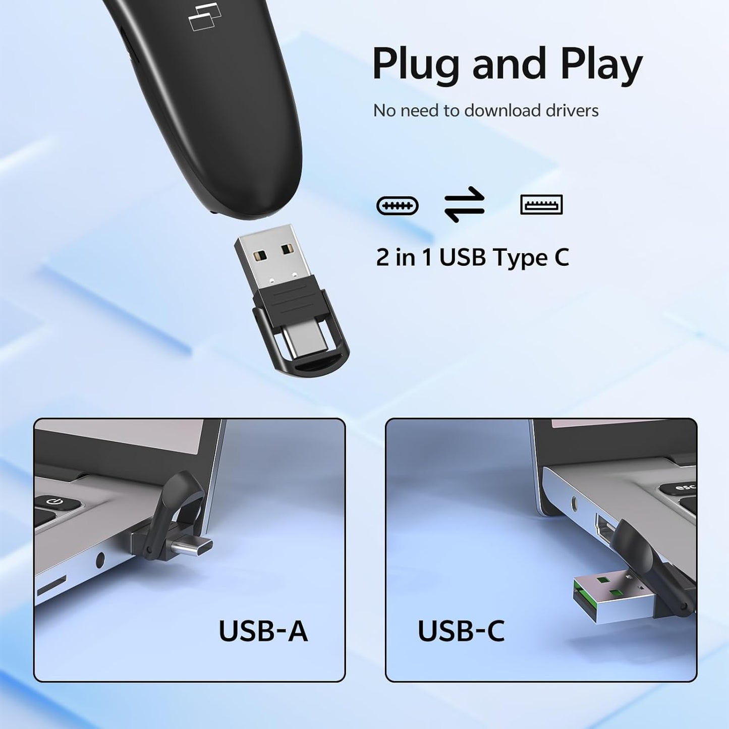 [2 Units] Presentation Clicker with 2 Cases Storage: PowerPoint Wireless Presenter Remote: USB Type C Rechargeable Red Laser Pointer Clickers Computer Project Mac PPT Slideshow Google Slide Advancer