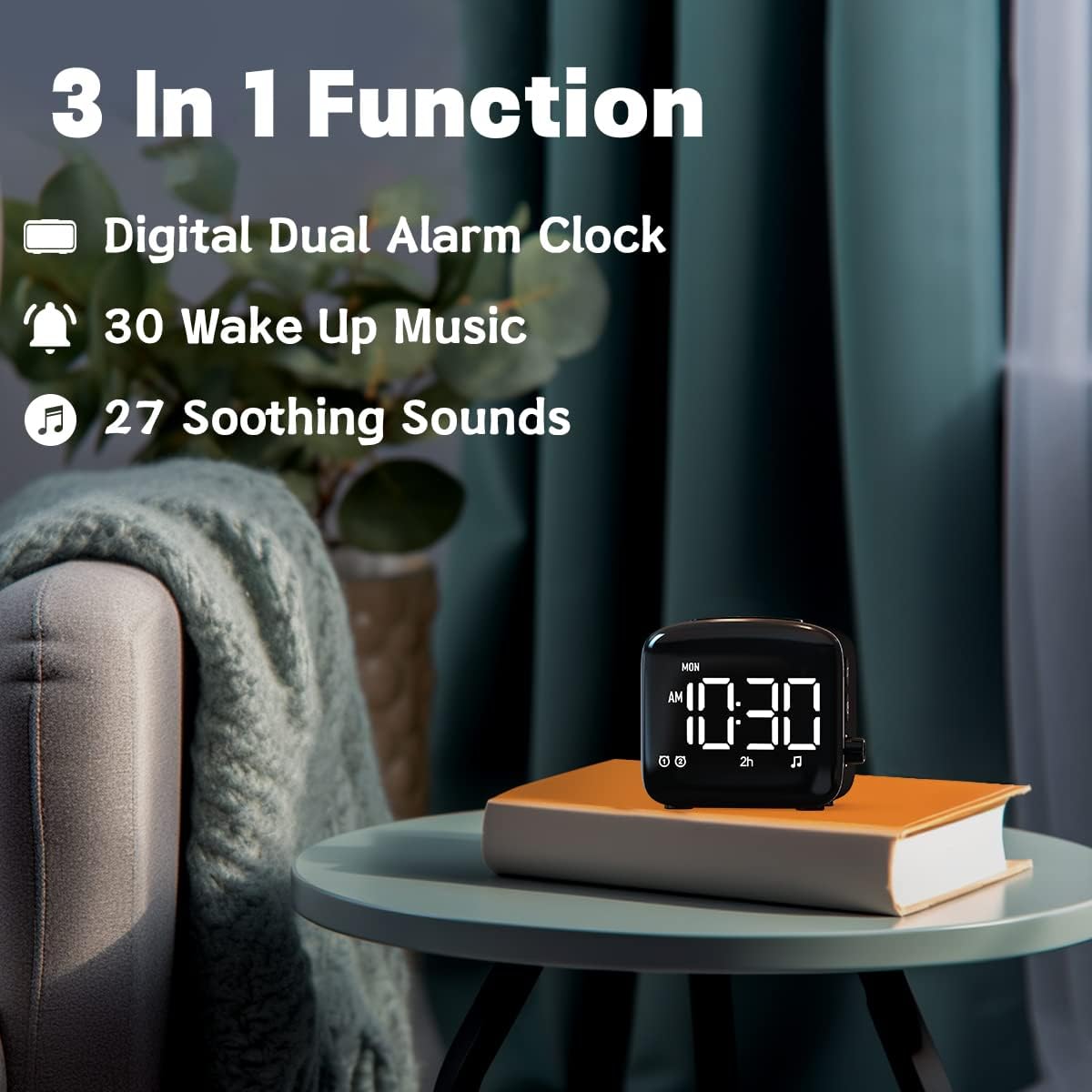Easysleep Digital Wake Up Alarm Clock with Big LED Display 27 Soothing Sounds Lound Sunrise Clock Dual 3 Alarms Memory Snooze Setting 4 Brightness for Deep Sleepers Adults Teenagers Kids