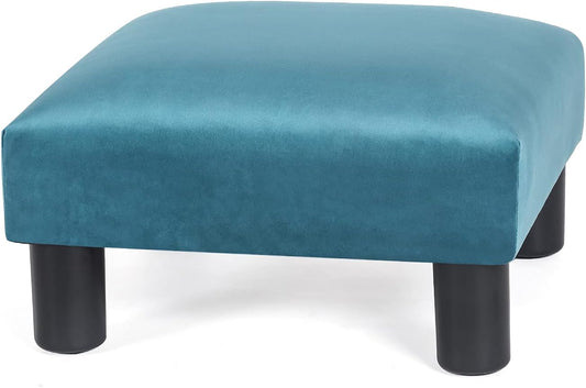 Joveco 15.7'' Small Footstool Ottoman Upholstered Soft Footrest with Non-Skid Plastic Legs, Foot Rest for Desk Couch Living Room Bedroom Office (Blue)