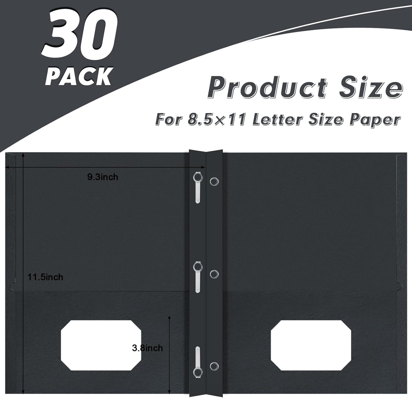 Two Pocket Folders, PANDRI 30 Pack Two Pocket Folders with Prongs, 3 Prong Folders Designed for Office and Classroom, Letter Size Black