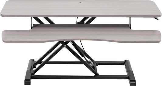 VIVO 36 inch Desk Converter, K Series, Height Adjustable Sit to Stand Riser, Dual Monitor and Laptop Workstation with Wide Keyboard Tray, Gray Top, Black Frame, DESK-V036KG