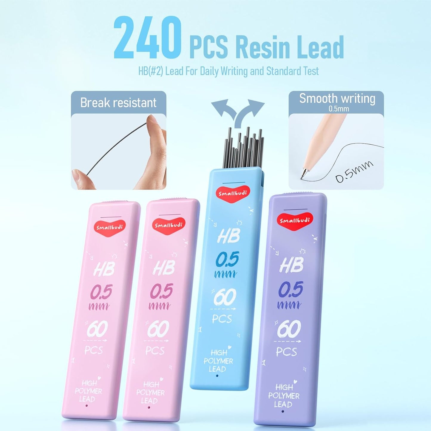 6PCS 0.5mm Mechanical Pencils Set with Case, Cute Pastel Mechanical Pencil with 240PCS HB Lead Refills, 3 Erasers, Aesthetic Back to School Supplies for Student Writing Drawing Sketching