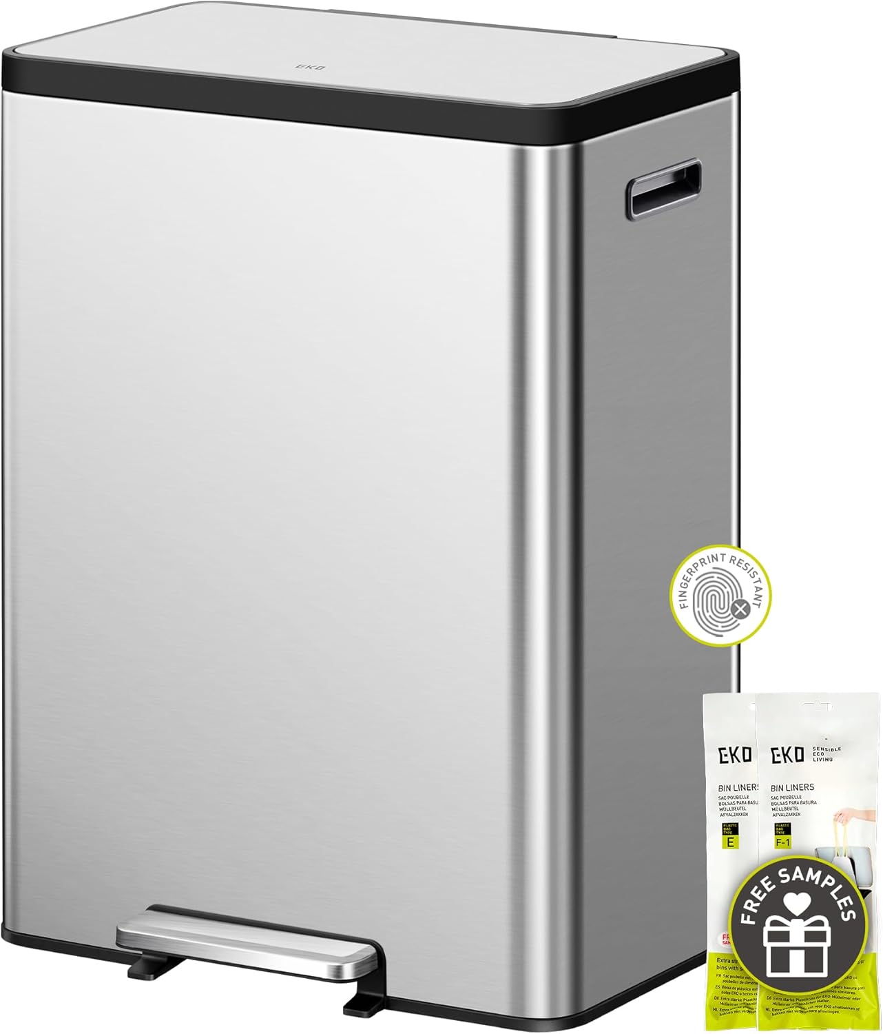 EKO EcoCasa II 36L+24L Dual Trash Can with Recycle Bin, Stainless Steel Garbage Can with Lid, Deodorizer Compartment, Odor-Proof and Fingerprint Resistant