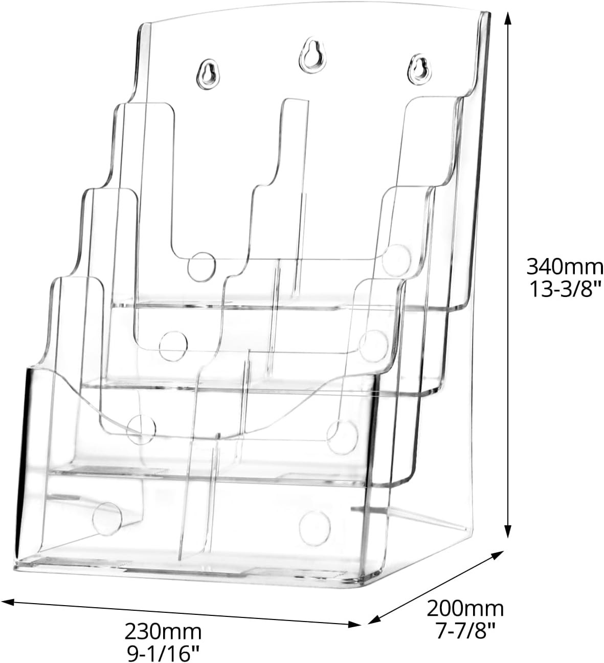 QWORK 2 Pack Acrylic Brochure Holder, 8.5 x 11 inch 4-Tier Literature Pamphlet Flyer Holder, Magazine Booklet Organizer Stand with Removable Divider