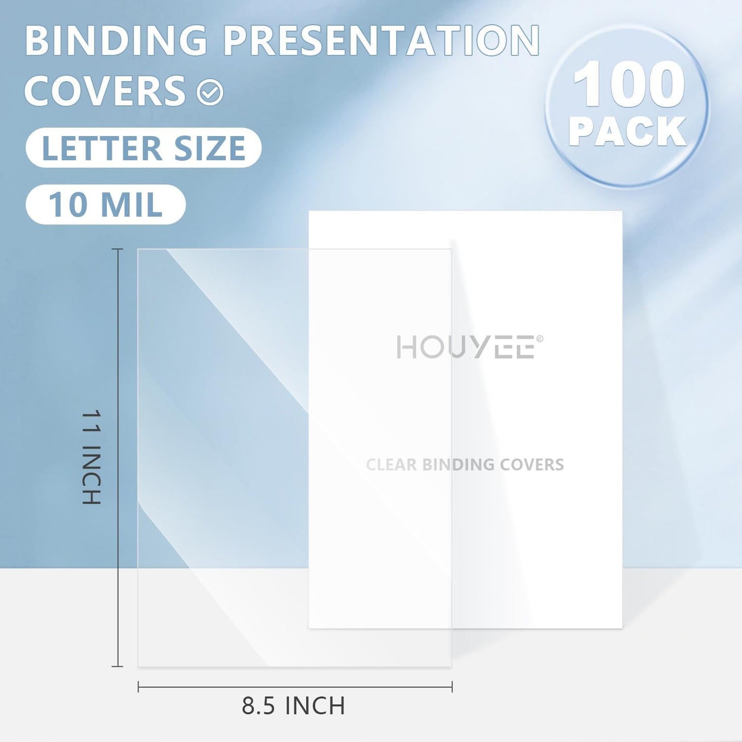 HOUYEE 100 Pack Clear Binding Presentation Covers, PVC Report Covers,10 Mil,8-1/2 x 11 Inches, Letter Size