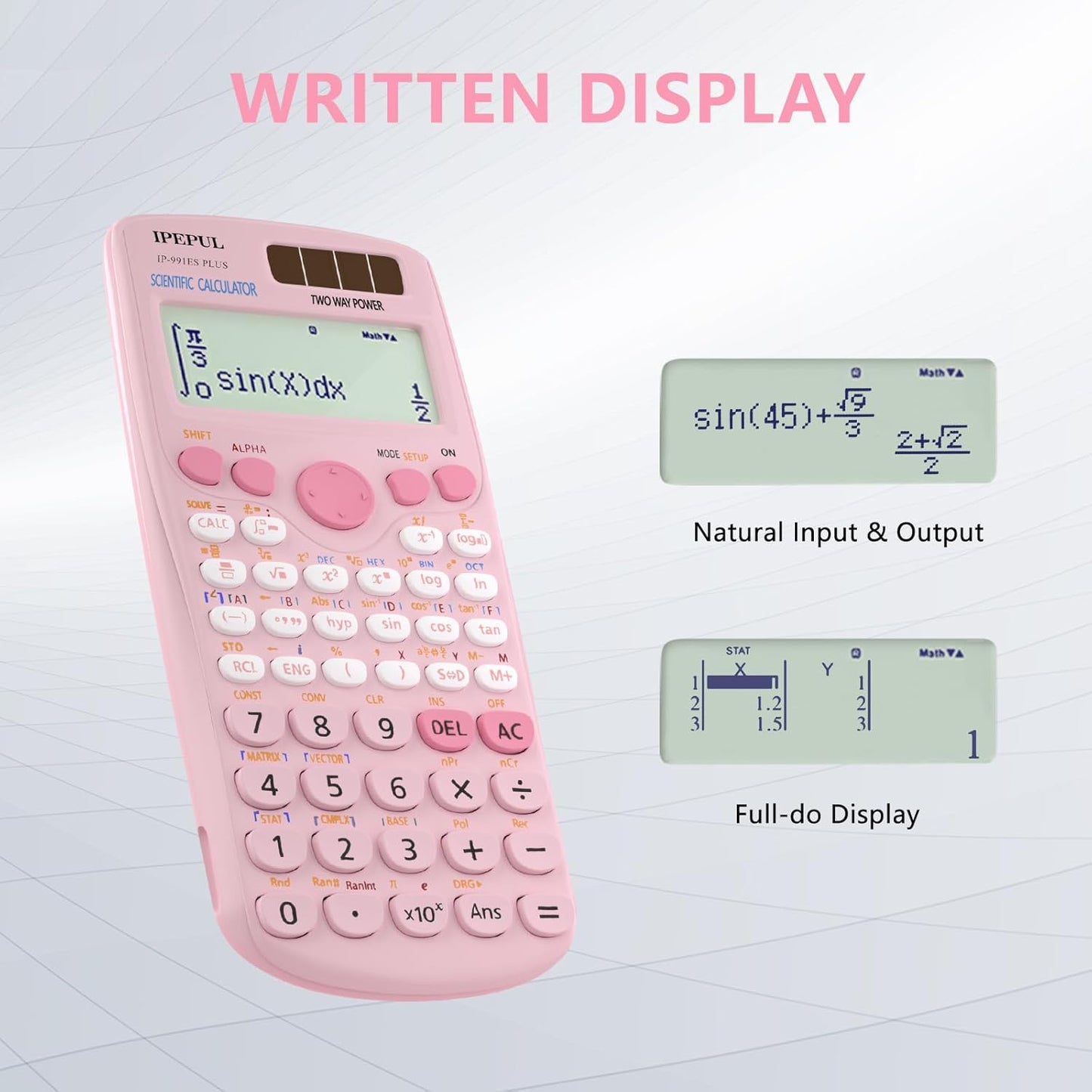 Scientific Calculators, IPepul Pink Math Calculator with 417 Function, Solar Battery Power and 4-Line Display, School Supplies for Middle High College Students Teachers (Pink 991ES Plus)