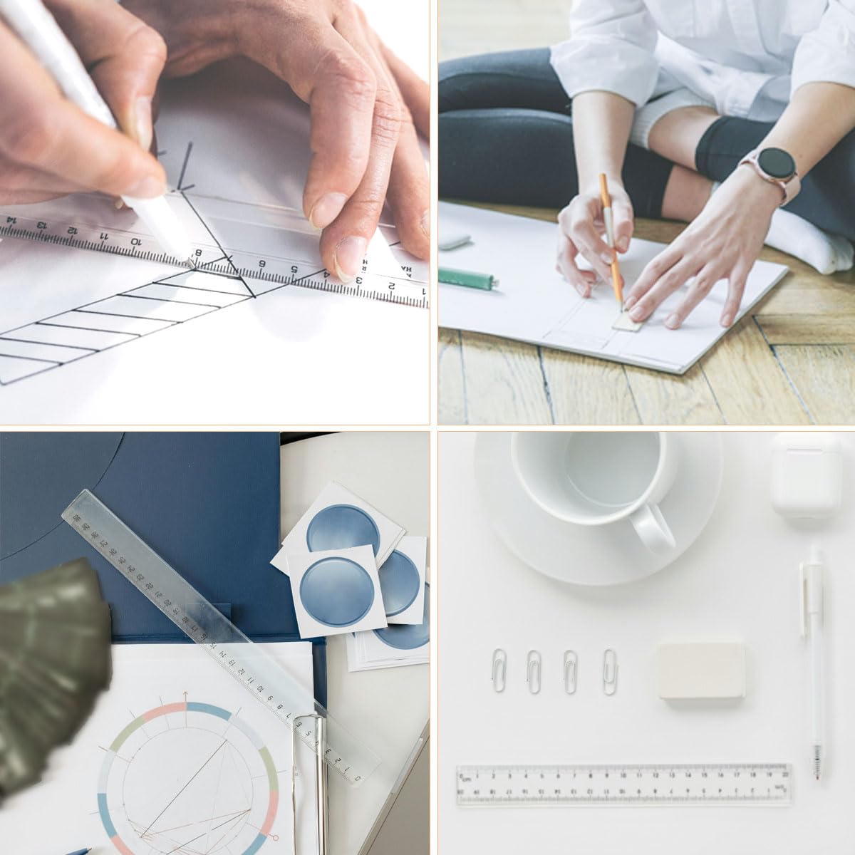 4 Pack Clear Plastic Straight Rulers, Clear Ruler Bulk, Transparent Ruler with Centimeters and Inches, for Class, Office (6 inch)