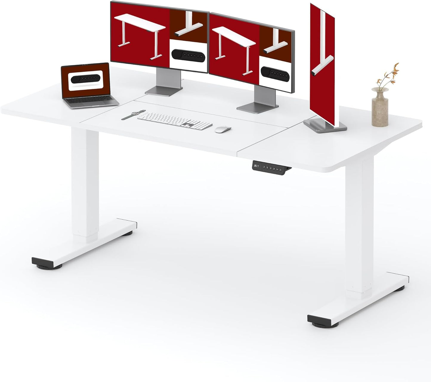 SANODESK Standing Desk Height Adjustable Electric Stand up Desk 71x32 Inches Sit Stand Home Office with Splice Board, White Frame/White Top