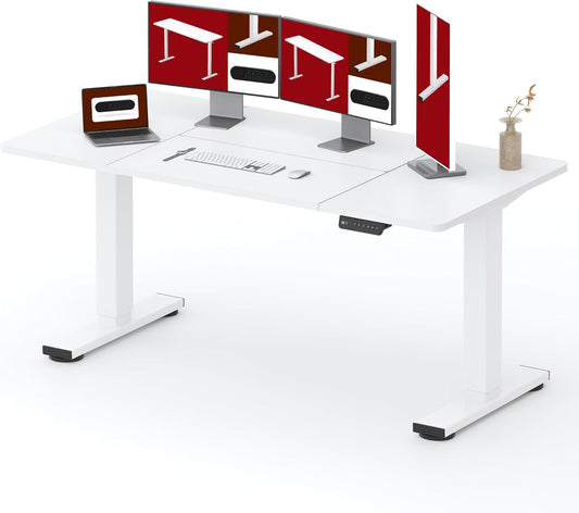 SANODESK Standing Desk Height Adjustable Electric Stand up Desk 71x32 Inches Sit Stand Home Office with Splice Board, White Frame/White Top