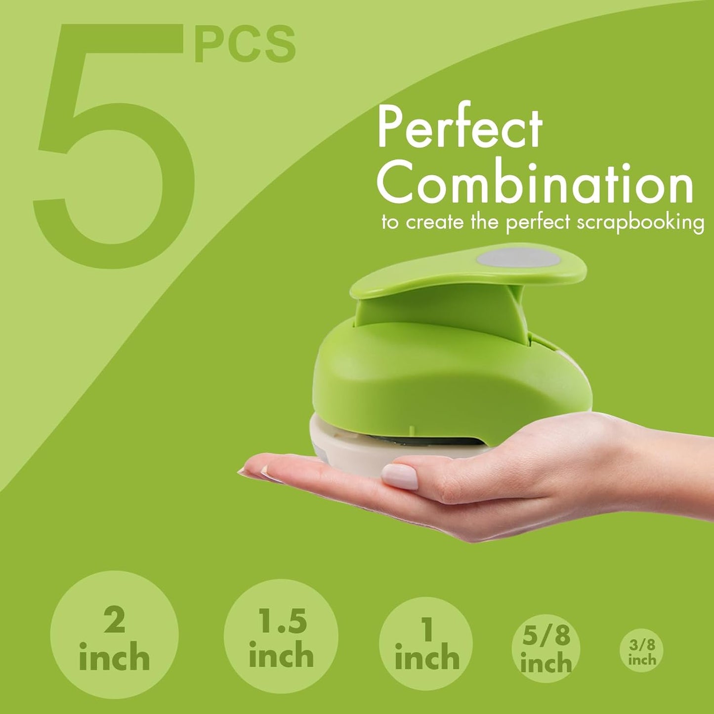 LOONENG 3/8inch, 5/8inch, 1inch, 1.5inch, 2inch Circle Punch Set, 5 Different Size Circle Paper Punch for Scrapbooking, Card Making, DIY Photo Albums, Gift Tags, Homemade Confetti