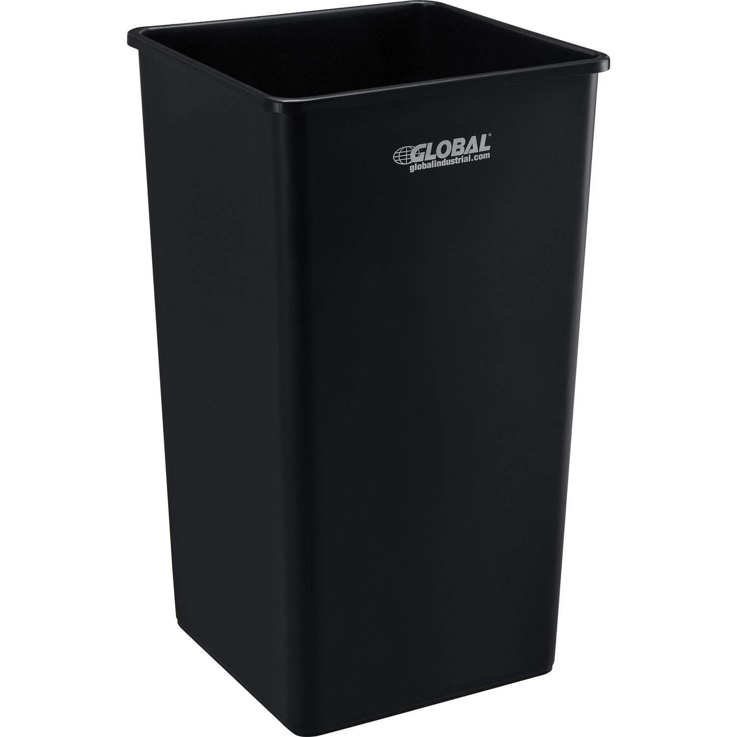 Global Industrial Square Plastic Garbage Can, Open Top, 55 Gallon Capacity, Indoor/Outdoor Rated, 19-1/2"W x 19-1/2"D x 34"H, Utility Trash Can, No Lid, Black