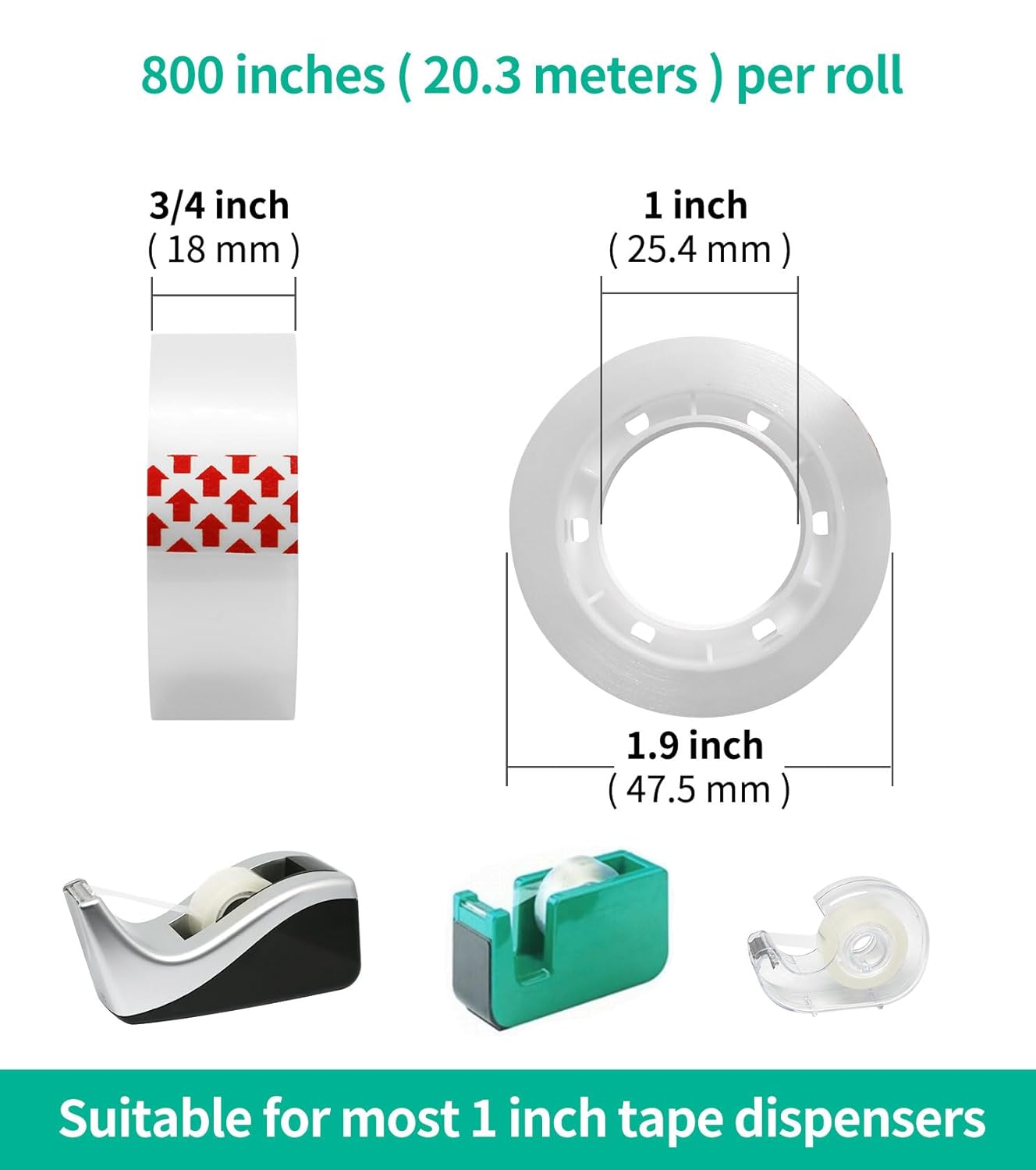 48 Rolls Transparent Tape Refills, Clear Tape Dispenser Refill Rolls, Glossy Gift Wrap Tapes for Office, School, Home, 3/4 x 800 Inches