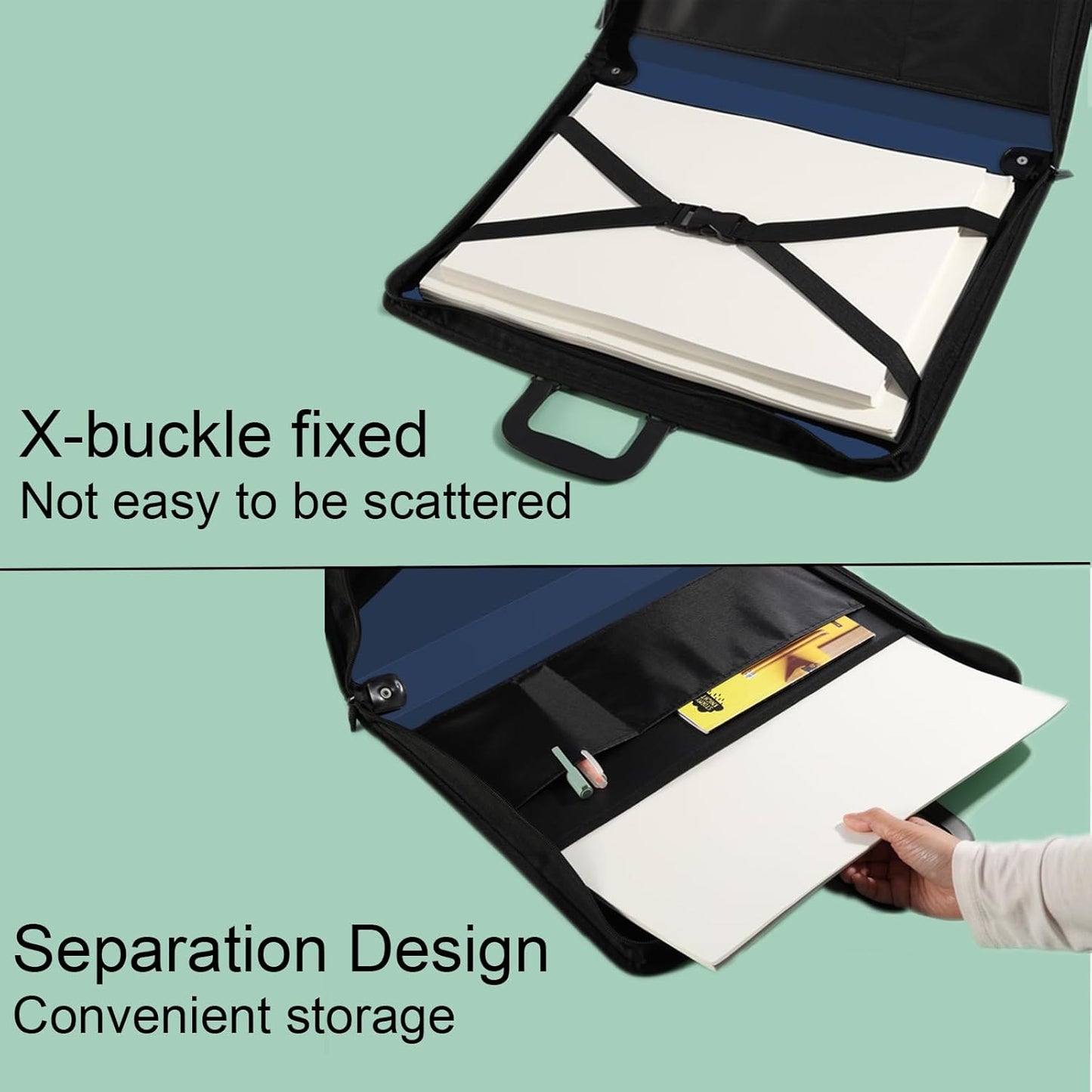 Acocony 11x17 Portfolio with Zipper Closure PP Material Oxford Cloth Edge Waterproof Blue 1 Pack