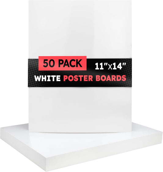 Hygloss Medium Poster Board 11x14 - 50 Poster Boards Bulk Pack - 10 Pt. Thickness White Poster Board Paper for Projects, Presentations, Displays, Signs, Crafts - Blank Posterboard Multipack 11" x 14"