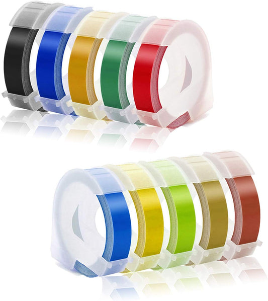 Embossing Tape Compatible with Dymo Embossing Label Maker, 3/8'' x 9.8' Colorful 3D Plastic Organizer Xpress Tape Compatible with Dymo Embossing Office Mate II and Old School Label Makers