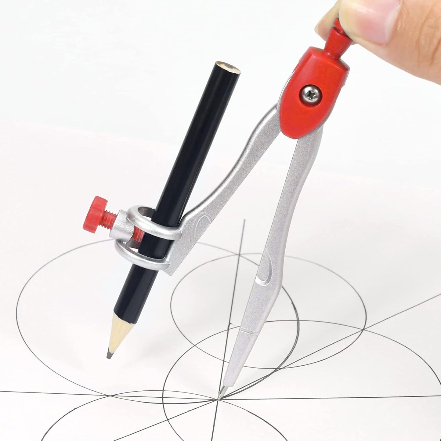 10 Pieces Math Geometry Kit Set Student Supplies with Shatterproof Storage Box,Includes Rulers,Protractor,Compass,Eraser,Pencil Sharpener,Lead Refills,Pencil,for School and Drawings（Red）