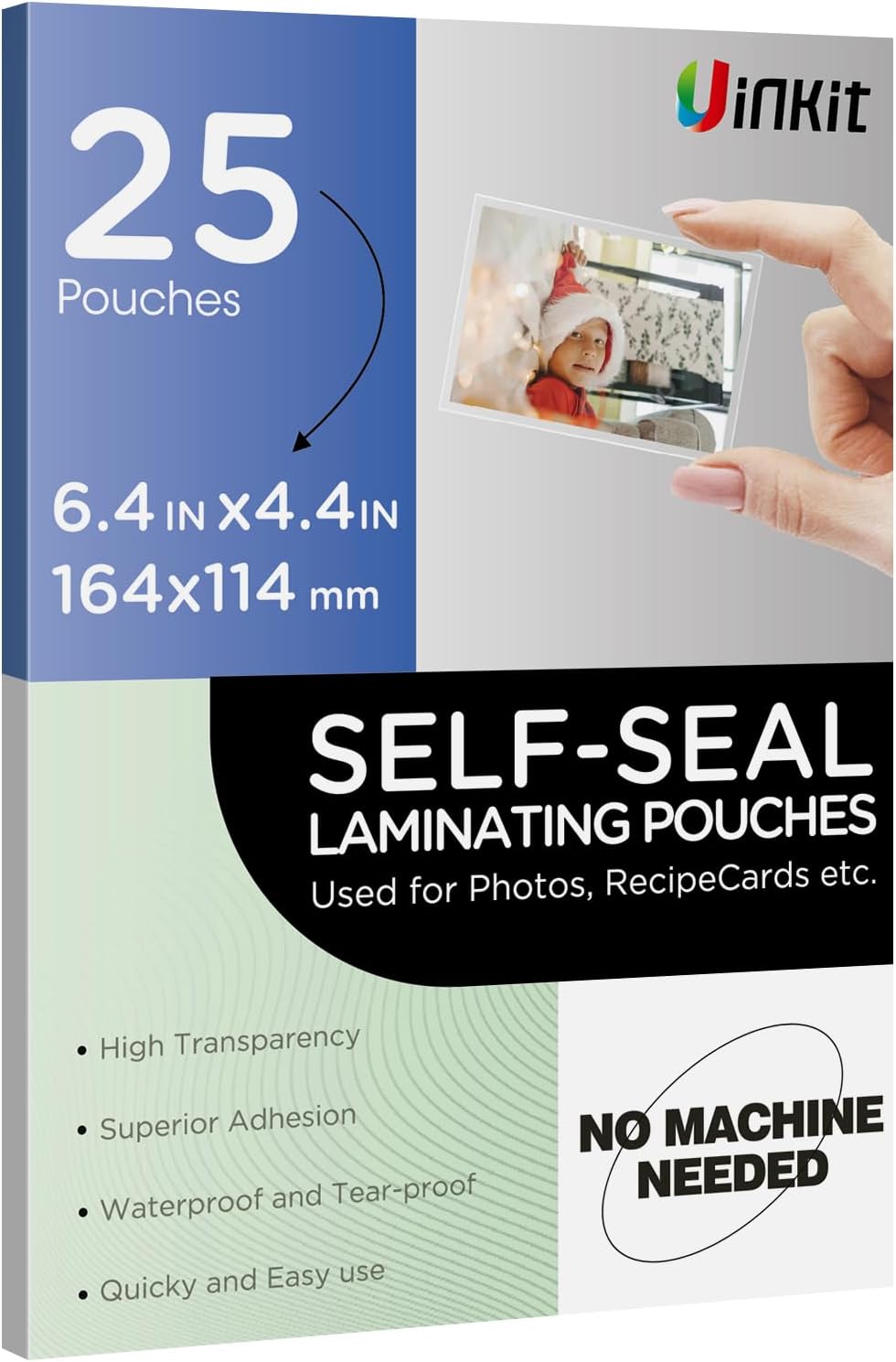 Uinkit 25 Pack 4x6 Inch Self Sealing Laminating Pouches, Waterproof Lamination Pouches, Permanent Adhesive 10mil Thickness No Need Machine (4.5x6.5Inchesx25Pack)