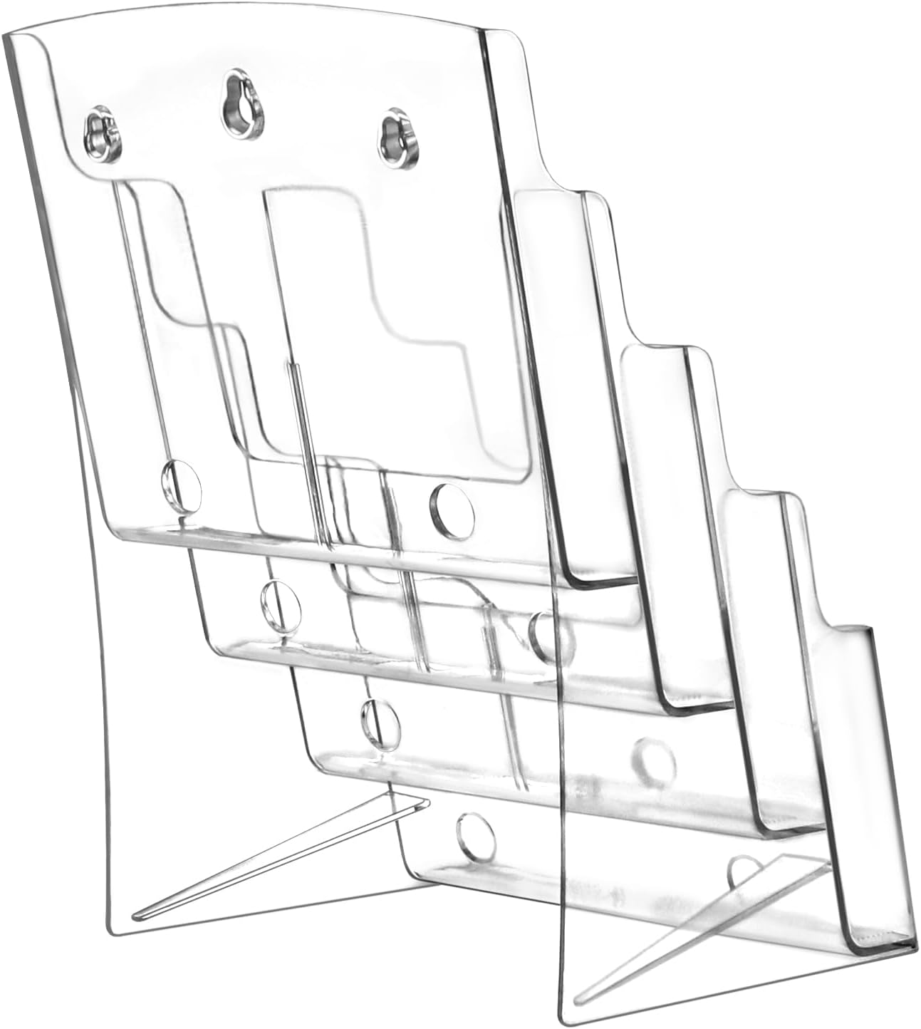 QWORK 2 Pack Acrylic Brochure Holder, 8.5 x 11 inch 4-Tier Literature Pamphlet Flyer Holder, Magazine Booklet Organizer Stand with Removable Divider