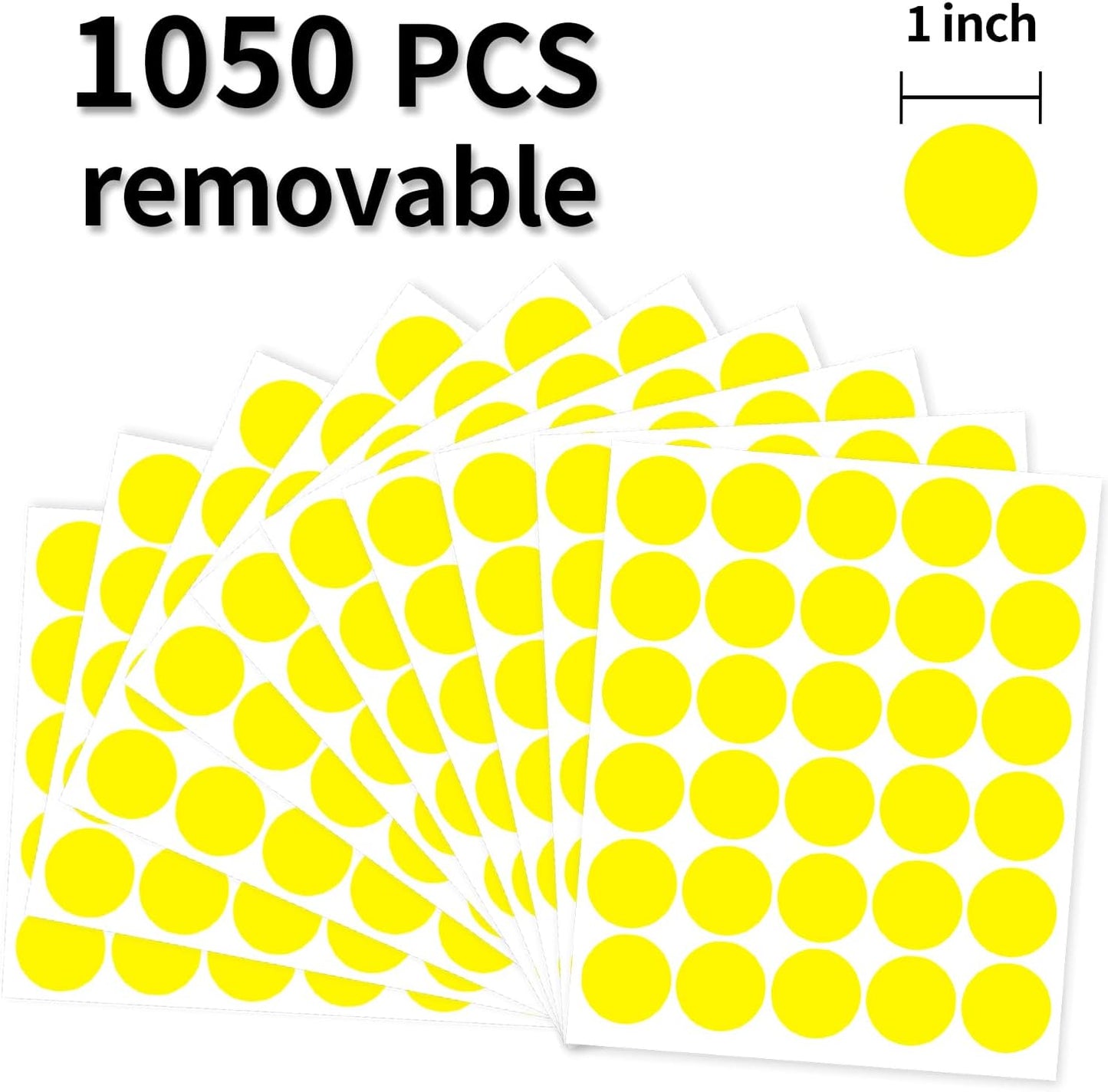 1 Inch Round Label Removable Color Code Dot Stickers,Garage Sale Sticker Price Tags Blank Yard Sale Circle Dot Stickers Writable Not Blurry (1050 Pack,Yellow)