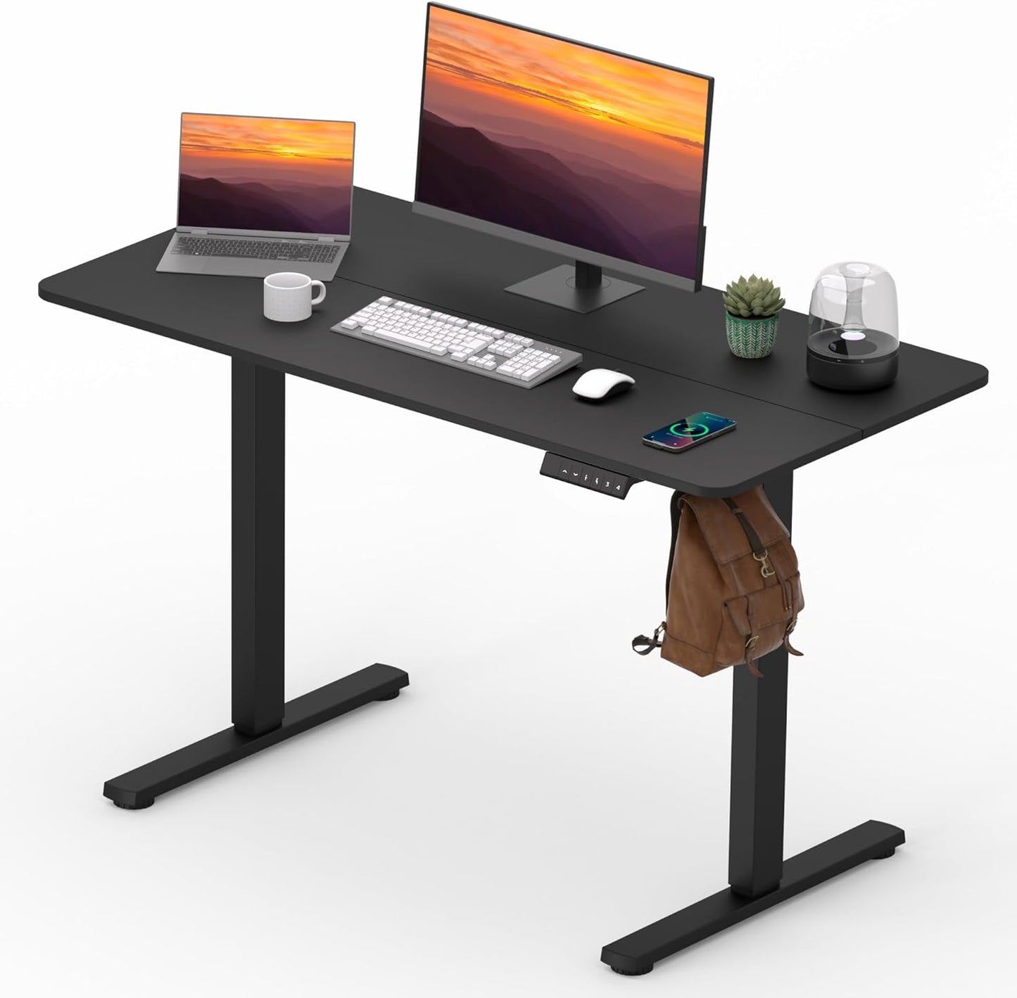 Adjustable Standing Desk, 47x24 Inches Home Office Desk with Memory Preset, Home Office Desk Computer Workstation Splice Black Top + Black Frame