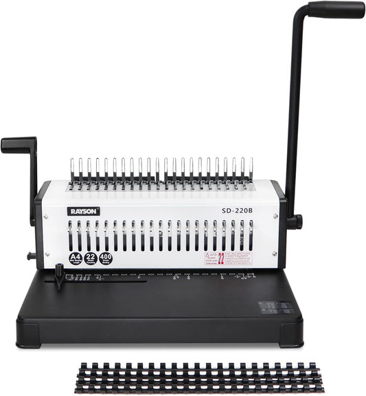 Rayson SD-220B Binding Machine, 21 Holes Comb Binding Machine, Max. Punch 20 Sheets & Binding 400 Sheets