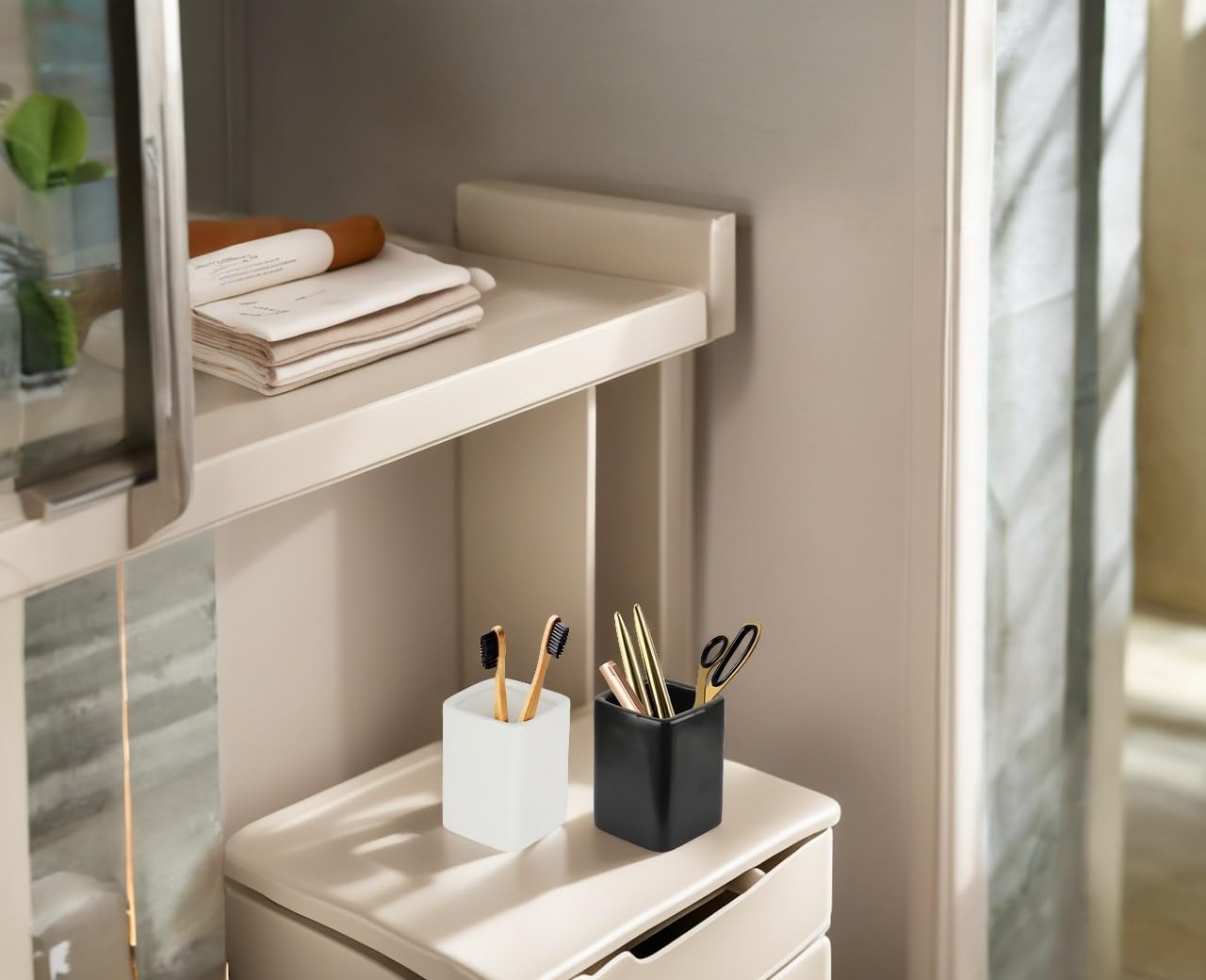 Square Ceramics Desk Pencil Holder for Men and Woman, Suitable for Offices and Homes(Black)