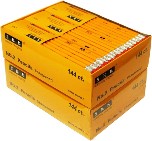 SKKSTATIONERY Pre-sharpened pencils, Pencils Sharpened with eraser top, #2 HB pencil, 144/box (Box of 2)