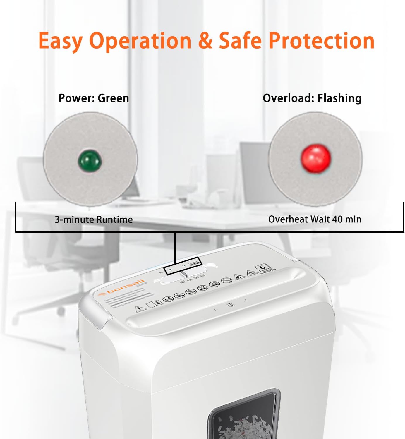 Bonsaii Quiet Cross-Cut Shredder, Ideal for Home Offices, Low-Noise Shredder, 6 Sheets at Once, Perfect for documents, Mail & Staples, 3.4-Gallon Wastebasket, Easy-Carry Handle, White