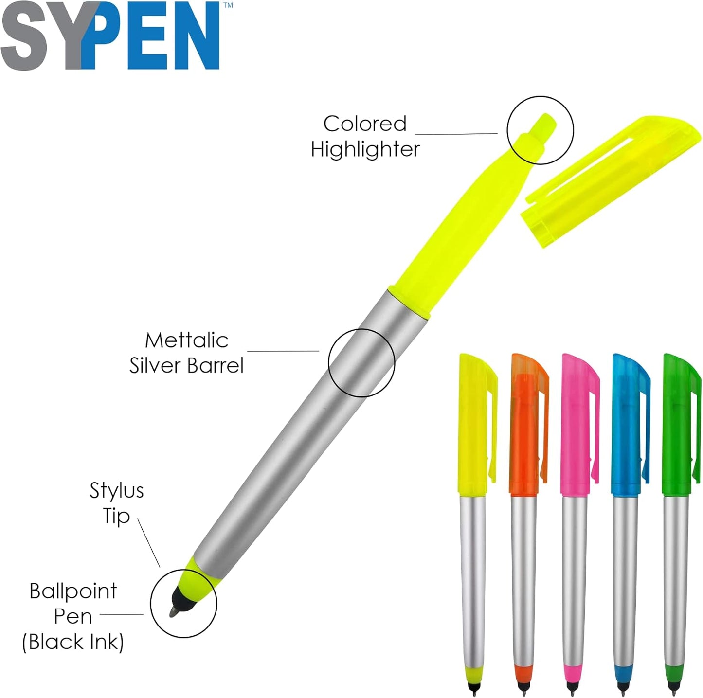 Personalized Pens with Highlighter and Stylus -250 Pack Bulk-Free Imprint - 3 In Highlighter, Ballpoint Pen, and Stylus Combo- add Custom Business Name, Logo or Gift Message- Orange