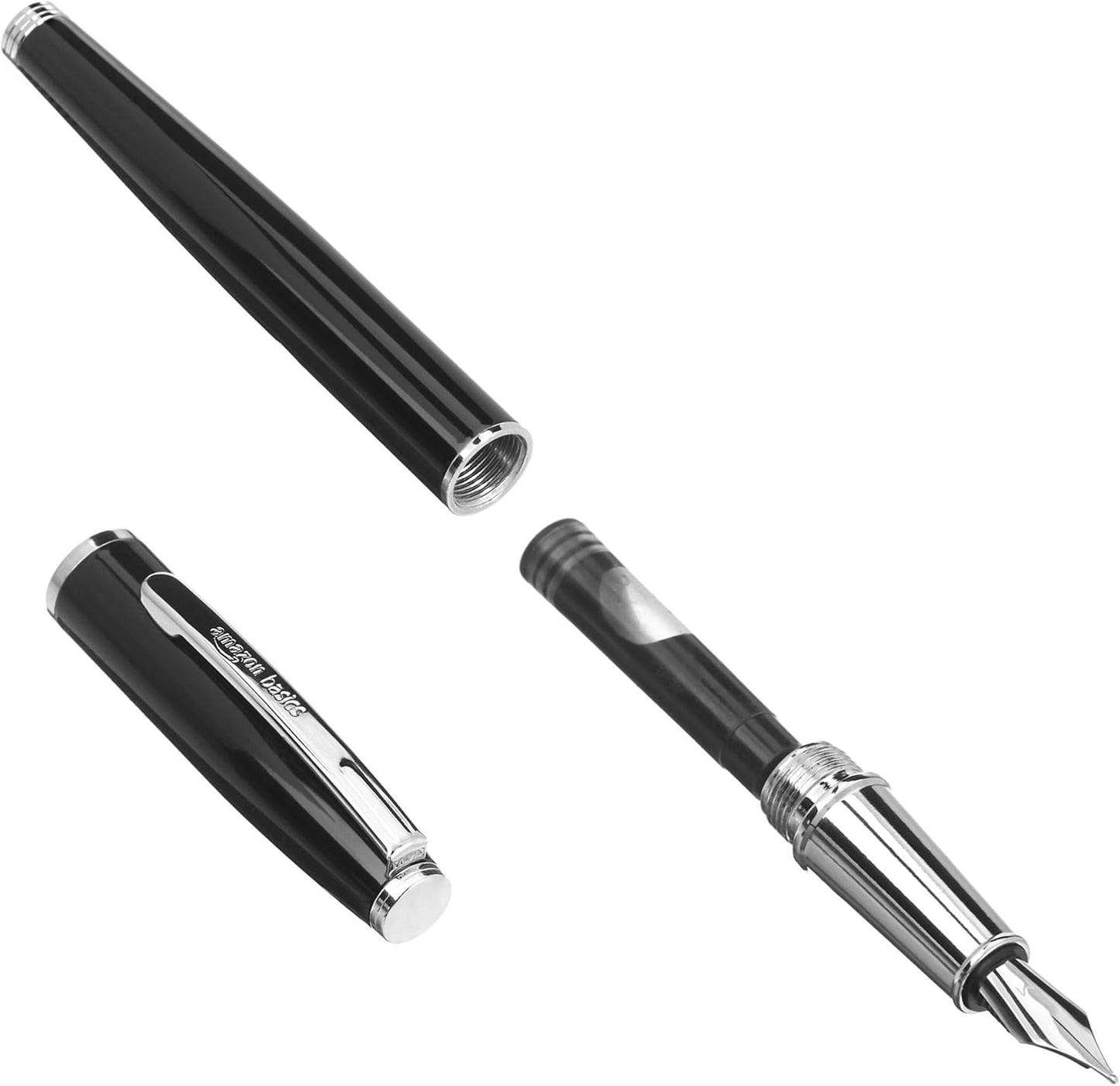 Amazon Basics Fountain Pen with two replacement cartridges- Medium Point, Black Ink