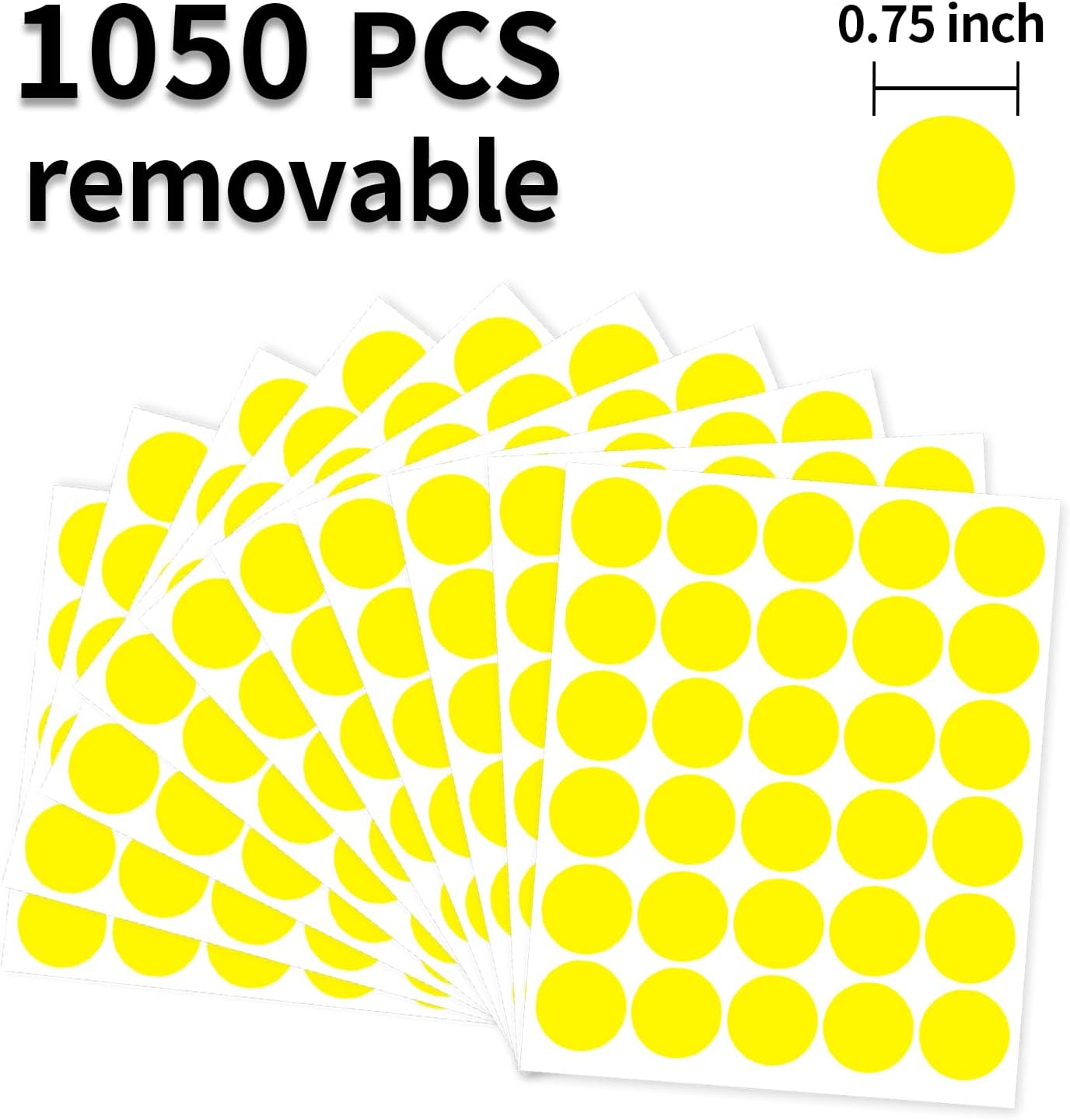 0.75 Inch Removable Color Code Dot Sticker Round Labels,Garage Sale Stickers Price Tags Label Blank Yard Sale Circle Dot Stickers(1050 Pack,Yellow)