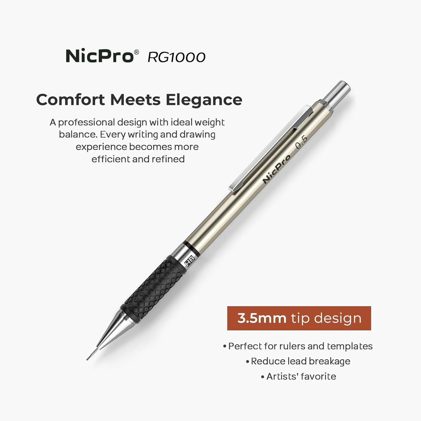 Nicpro 0.5 mm Art Mechanical Pencils Set in Gift Case, 6 PCS Metal Drafting Pencil 0.5mm with 6 Tube HB Lead Refills & 18 PCS Eraser Refills for Adults, Children, Artist Writing, Drawing, Sketching