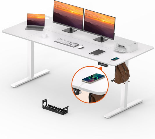 Standing Desk, Large 71x31 Inches Height Adjustable Stand Up Desk with Cable Management, Home Office Computer Desk with Memory Preset with Charging USB Port & Sedentary Reminder