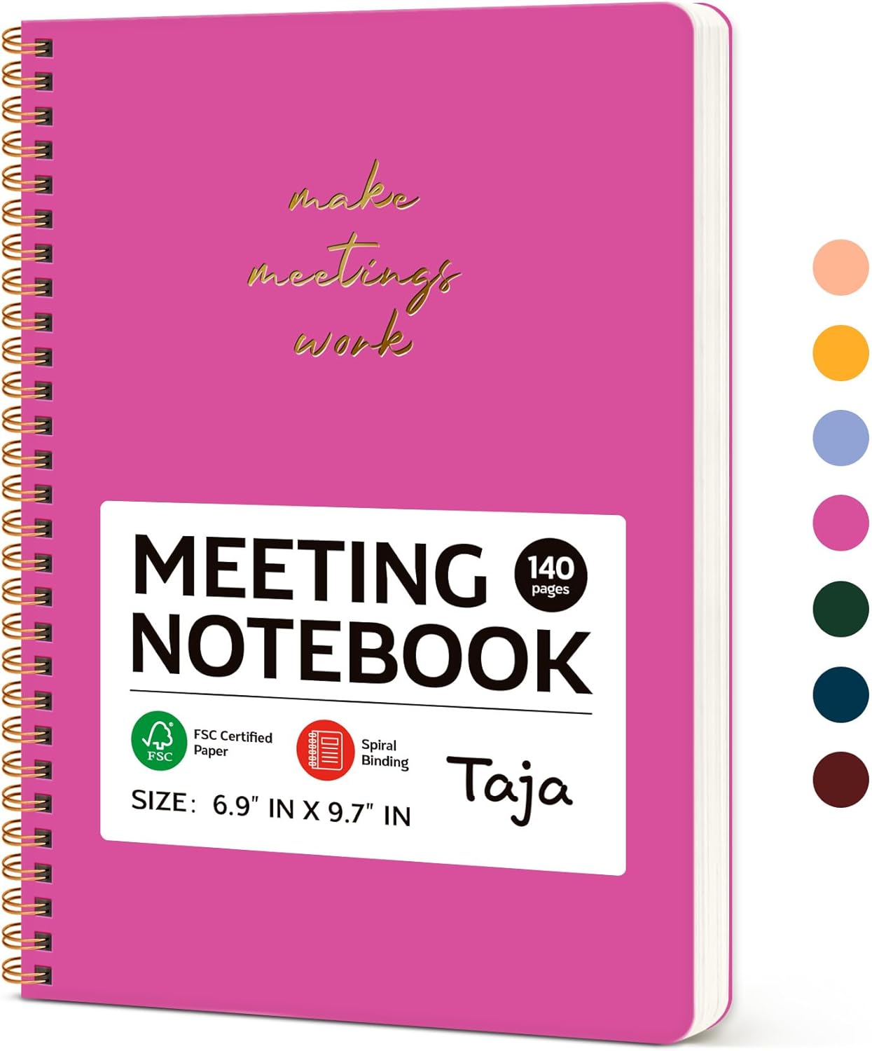 Taja Meeting Notebook for Work Organization - Work notebook with action items, Meeting Minutes Planner Notebook, Perfect Office Supplies for Men & Women - Berry Pink