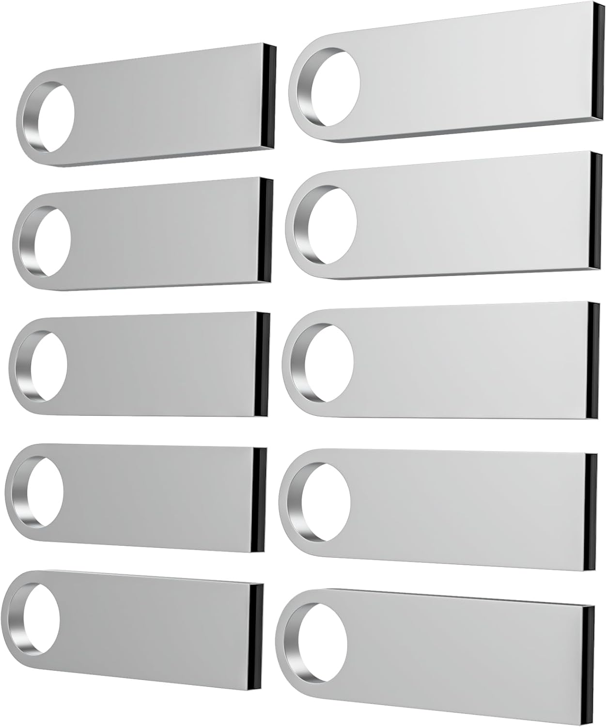 ABLAZE 1GB Flash Drive 10 Pack, Metal USB 2.0 Thumb Drives with Keychains USB Sticks Pendrives (Sliver)