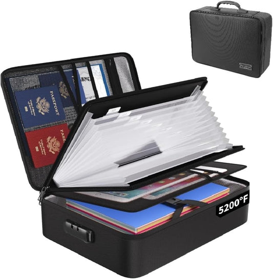 Fireproof Document Organizer Bag with Lock, 13 Labeled Pockets & Passport Pouch – Waterproof File Folder for Home, Office & Travel