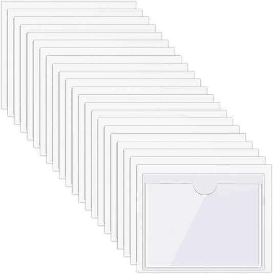 Chinco 50 Pack Clear Adhesive Pockets, Labels for Storage Bins, Plastic Self Adhesive Index Card Holder with Top Open for Organizing Bins Box Drawer(3.1 x 3.9 Inches)