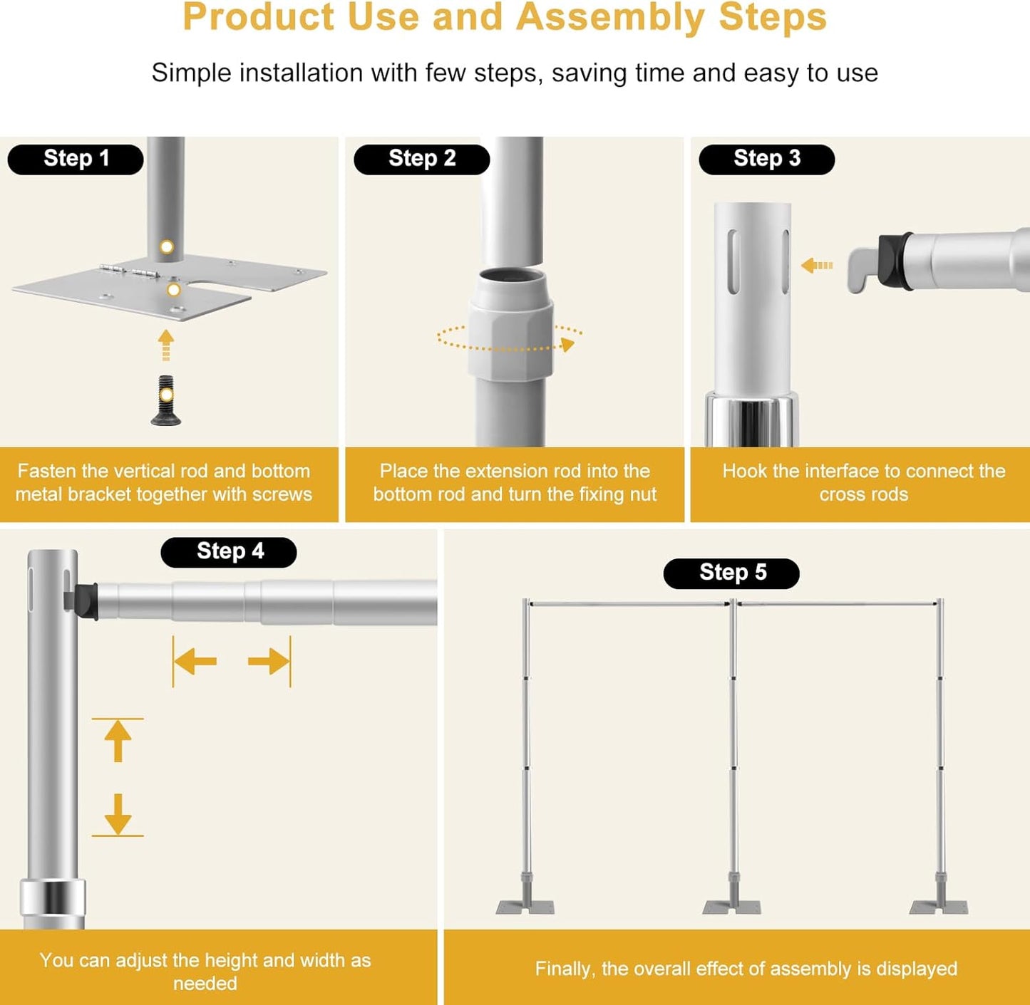 Jiang&Rong 10ft x 20ft Adjustable Backdrop Stand Kit - Heavy Duty Pipe and Drape Stand for Photo Studio, Booth, or Photography Backgrounds