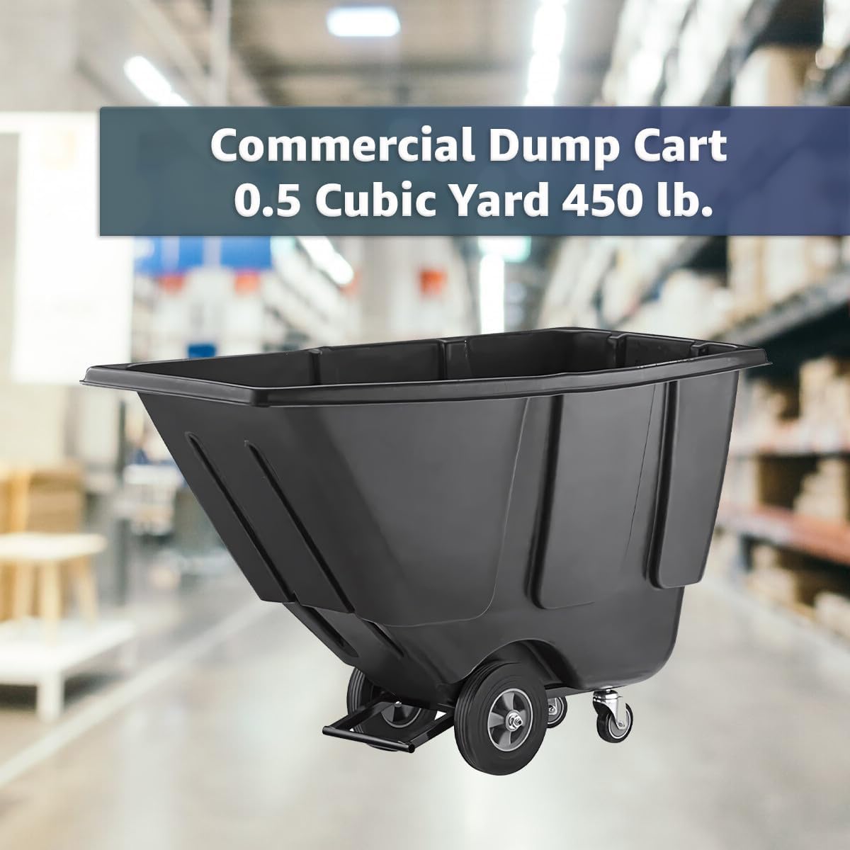 Commercial Rolling Waste Bin 0.5 Cubic Yard 450 lb., Black Tilt Truck, Construction Trash Recycling Trolley, Industrial Dump Cart Transportation, Garbage Wagon