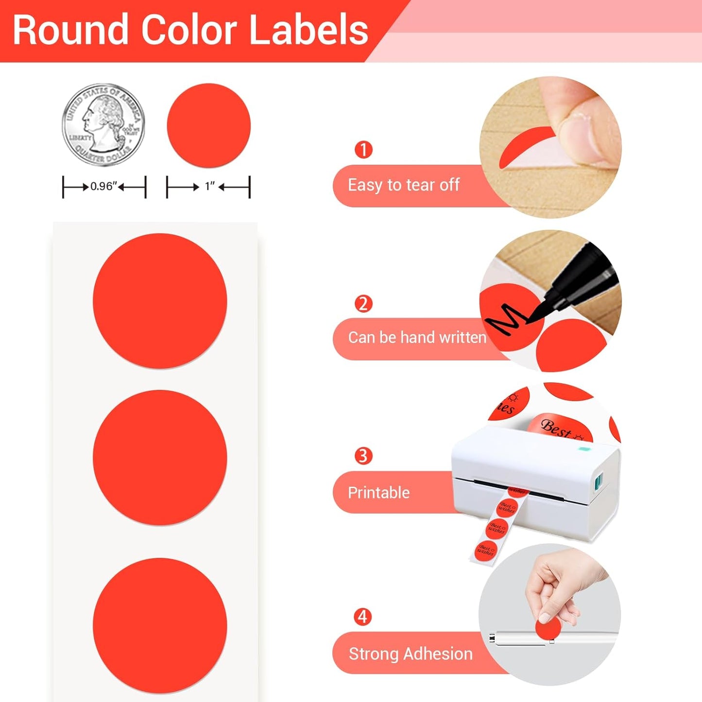 1 Inch Circle Dot Stickers 4000PCS Color Coding Thermal Labels Dots Writable Printable Small Round Stickers for Office, Classroom, Inventory, Garage, Organizing Storage, 4 Colors Mixed Color