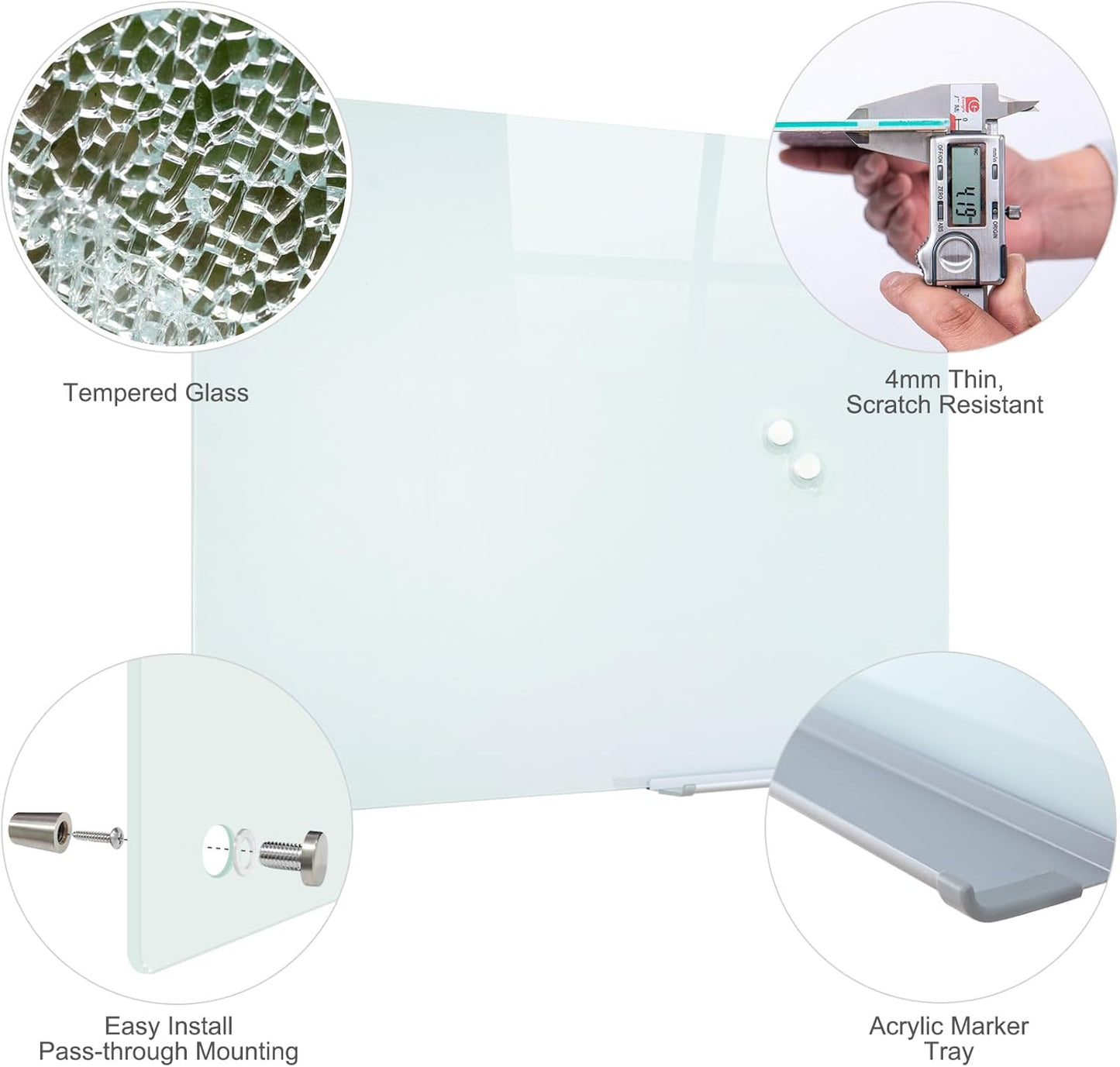 Glass Magnetic White Board - 72 x36 Inches Dry Erase Whiteboard for Wall, Frameless Wrting Board for Display, Large Wall Mounted Glass Board for School, Office and Home